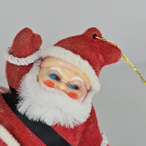 Vintage Flocked Blow Mold Santa Christmas Tree Ornament Mid Century Modern - Picture 9 of 9